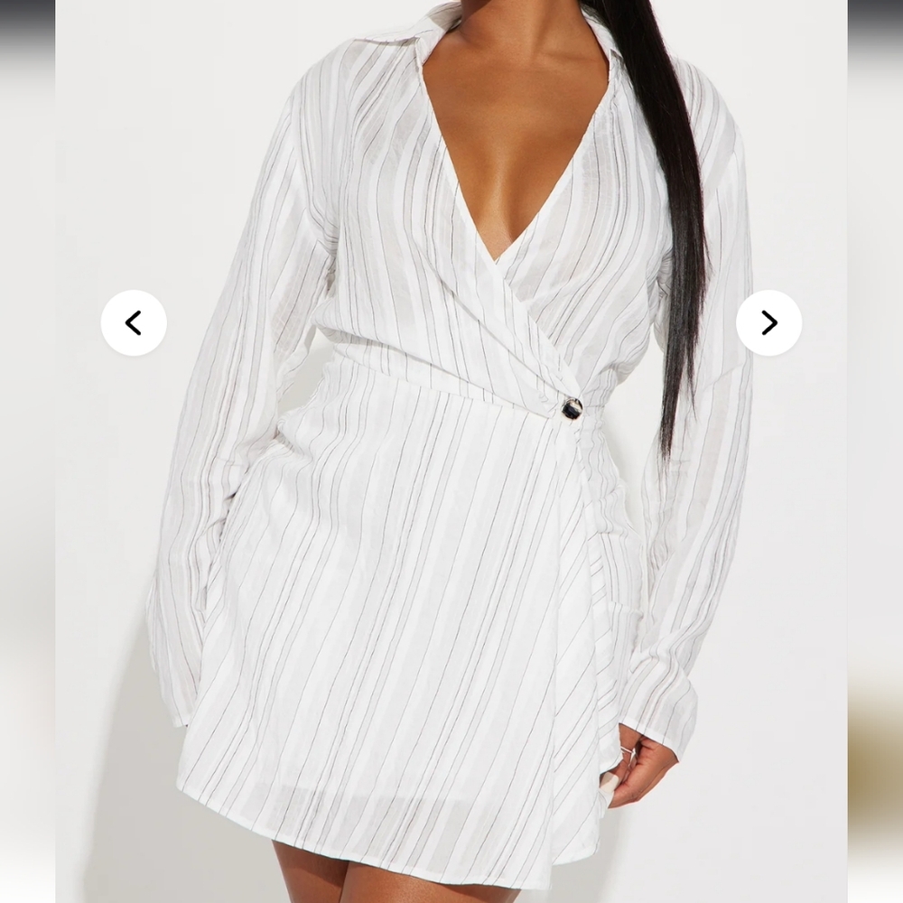 White Sheath Dress with Bishop Sleeves and V-neck